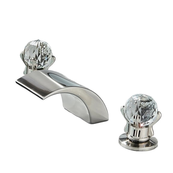 LED Widespread Bathroom Faucet Waterfall Gold Polished Lavatory Faucets Basin Mixer Tap 2 Crystal Knobs 3 Holes -Modern Design