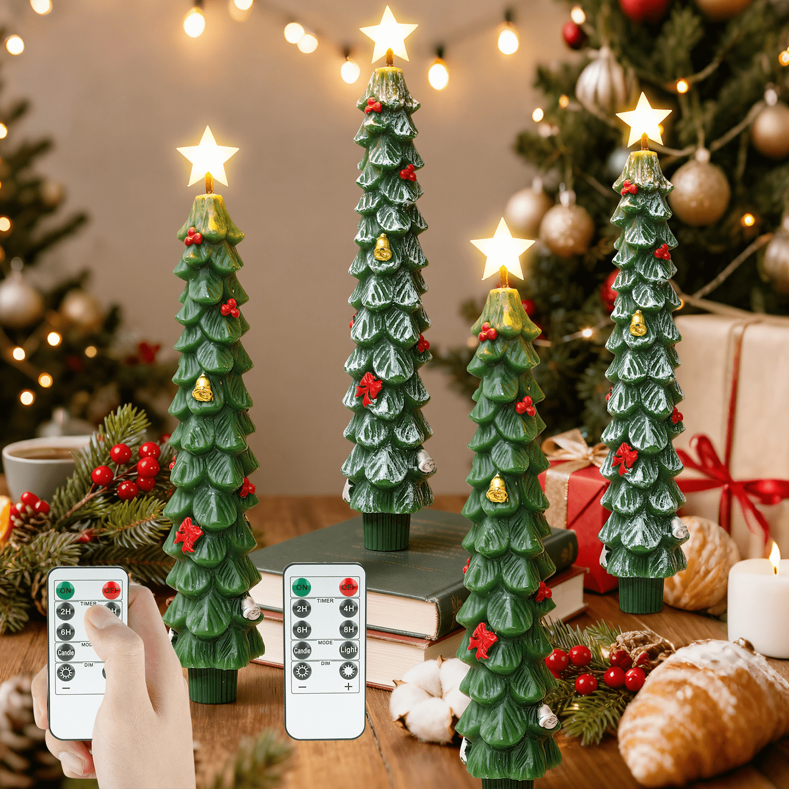 Giphtpoeet LED Christmas Tree Candles Window Decoration Lights Flameless Taper Electric Candles Battery Operated Christmas Lights 4Pcs, 9.5in