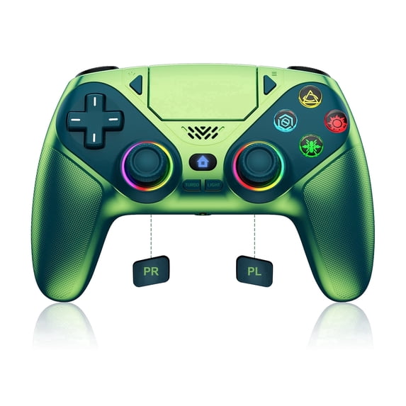 LED Wireless Controller for P5, Compatible with P5 Pro/Slim/PC, Dual Vibration, Macro/Turbo Function, 3.5mm Audio Jack, 6-Axis Motion Controller Gamepad with Speaker&RGB(Chroma Teal)