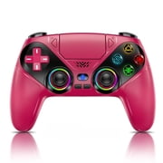 LED Wireless Controller for P5, Compatible with P5 Pro/Slim/PC, Dual Vibration, Macro/Turbo Function, 3.5mm Audio Jack, 6-Axis Motion Controller Gamepad with Speaker Red