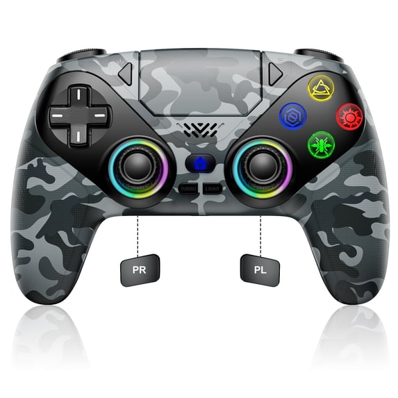 LED Wireless Controller for P5 PC, Bluetooth Controller with Turbo, Macro, Dynamic Vibration, 6-Axis Motion Control, 3.5mm Audio Jack, 1000mAh Battery, Speaker-White