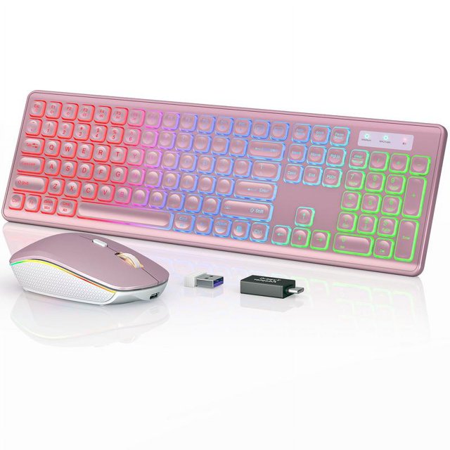 LED Wireless Keyboard and Mouse Combo Rainbow RGB Backlit