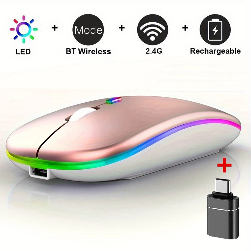 LED Wireless Mouse Bluetooth-compatible 2.4GHz Slim Rechargeable Silent Mice RGB Ergonomic Gaming mouse for Computer Laptop PC