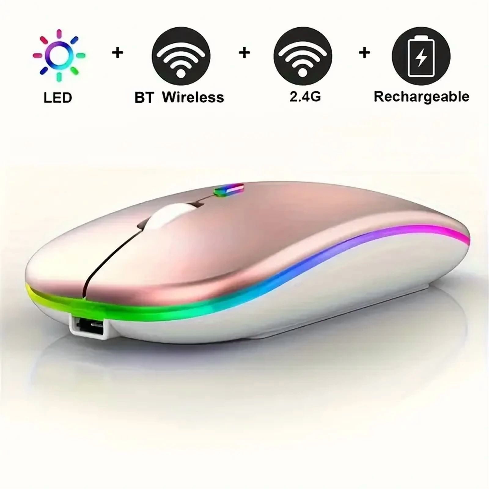 LED Wireless Mouse Bluetooth-compatible 2.4GHz Slim Rechargeable Silent Mice RGB Ergonomic Gaming mouse for Computer Laptop PC