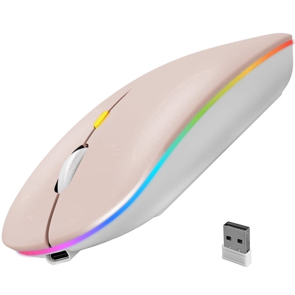 SANPTENT LED Wireless Mouse, Slim Rechargeable Silent Mouse, 2.4G Portable USB Optical Computer Mice with USB Receiver - Pink