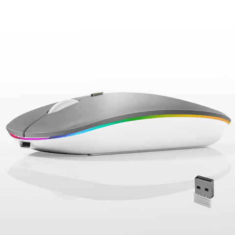 SANPTENT LED Wireless Mouse, Slim Rechargeable Silent Mouse, 2.4G Portable USB Optical Computer Mice with USB Receiver - Silver