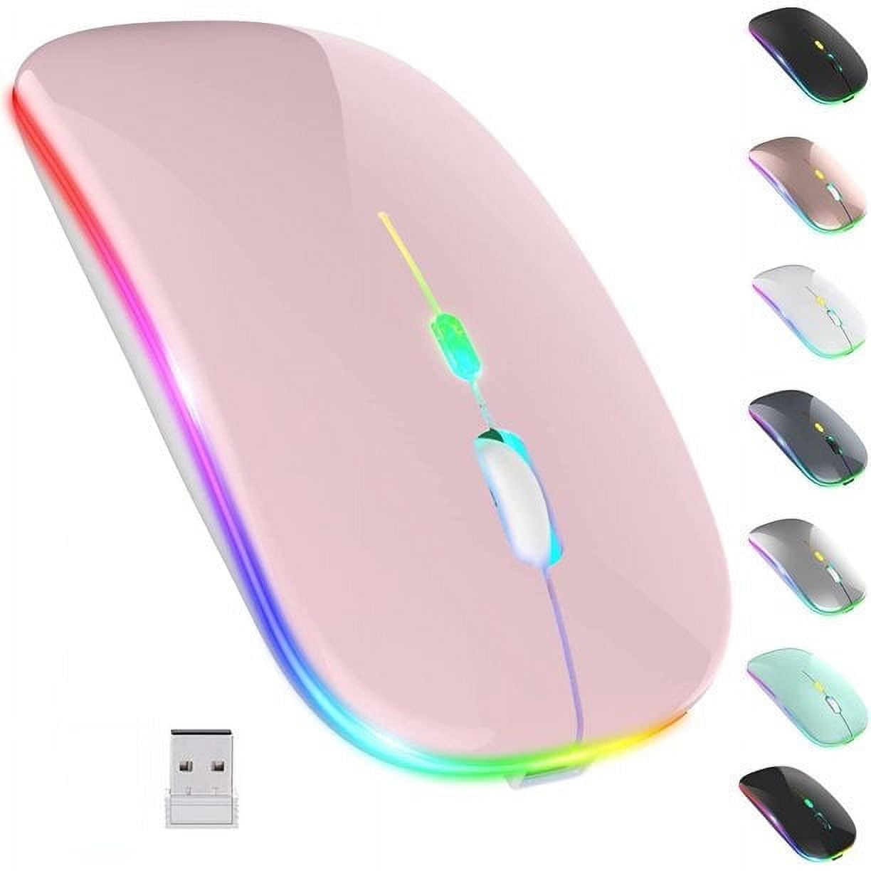 LED Wireless Mouse, Slim Silent Mouse 2.4G Portable Mobile Optical Office Mouse with USB & Type-c Receiver, PC, Laptop, Computer, MacBook (Pink)