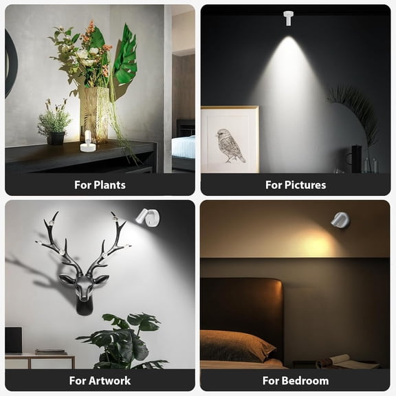 LED Wireless Spotlight Indoor, Rechargeable Battery Uplighting Indoor with Remote & Timer, 3CCT Picture Lights for Wall, Mini Art Accent Light for Plants, Artwork, Painting, White
