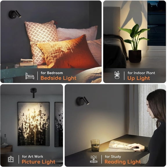 LED Wireless Spotlights Indoor with Remote Rechargeable Uplights with Timer Dimmable CRI 90+ Picture Light Battery Operated Spot Lights Indoor Accent Uplighting for Plant Reading, 2 Pack