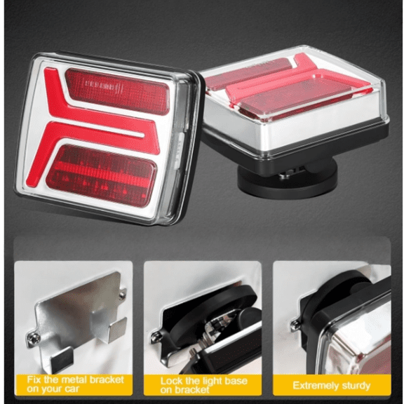 LED Wireless Trailer Lights Kit Magnetic Towing Tail Lights 58LED Universal Stop Turn Running Light with License Plate Light Dual USB Cable Charges for Trailers IP67 10-30V