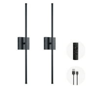 LED Wireless Wall Sconce with Remote Control (Set of Two), USB Rechargeable Battery Powered Indoor Wall Lamps, Dimmable, 360° Rotate,Timing, 28.3 inch Black Wall Lights