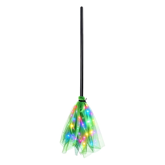 LED Witch Broom Prop,Detachable Plastic Light-Up Mesh Broomstick for Themed Party Porch Costume Styling Festive Backdrop Decor
