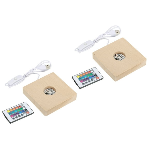 LED Wood Ball Displays 10x10x2cm Colorful Light Square Remote Control Pack of 2