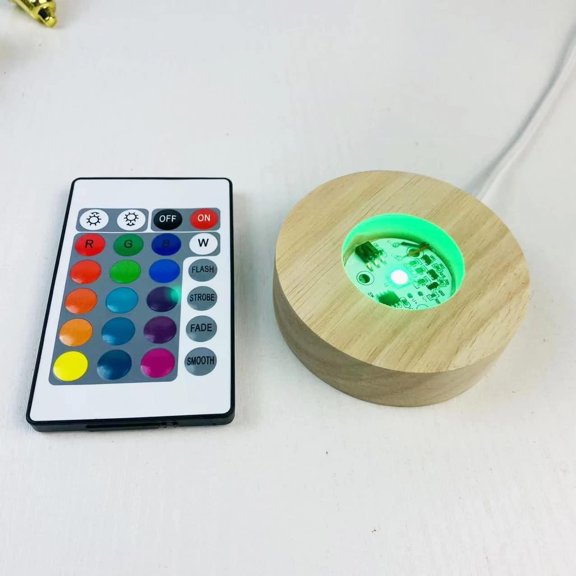LED Wood Light Display Base for Selenite Tower ,Crystal Glass Art, Colorful Light Crystal Display Base Stand with Remote Control
