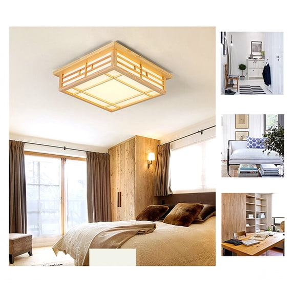LED Wood Square Tatami Ceiling Light Chinese Japanese Grid Lamp Decor Bedroom