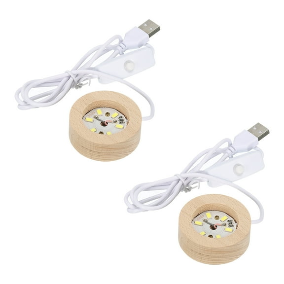 LED Wooden Ball Stand Holders Displays Base 5x2cm White Light Round Pack of 2