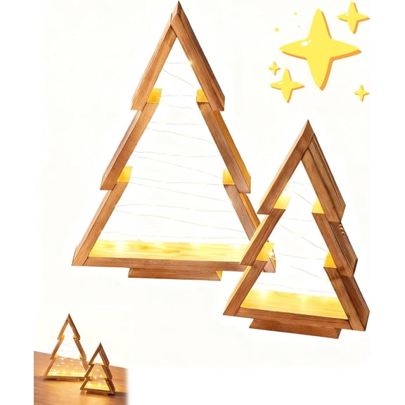 LED Wooden Christmas Tree Light, Christmas Decorations Indoor, Modern Farmhouse Rustic Christmas Decor for Table Fireplace Mantle Shelf, Set of 2 (1pcs)