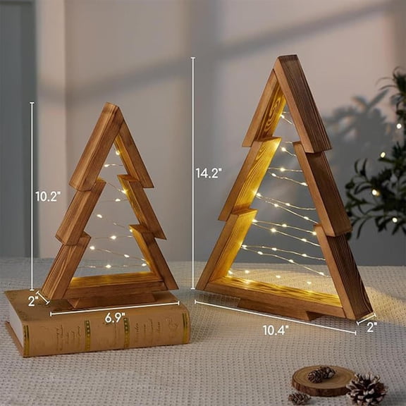 LED Wooden Christmas Tree Light, Modern Farmhouse Tabletop Christmas Decor, Table Fireplace Mantle Shelf Decorations