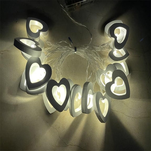 LED Wooden Heart String Lights 1.5M Battery Powered Valentine's Day Romantic Wedding Proposal Anniversary Birthday Indoor Outdoor Party Love Heart Decor Soft Warm LED Lighting Gift Ideas