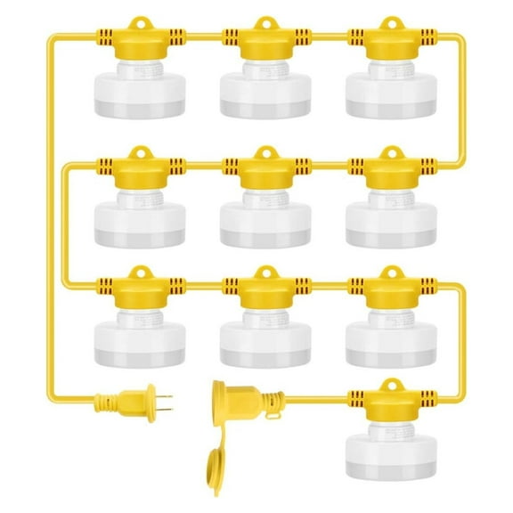 LED Work Light 100FT, 100W 10000LM 5000K Temp String Light - Construction Jobsite Workshop Warehouse Lighting, 10 Bulbs Included, UL Listed Yellow 100FT-100W