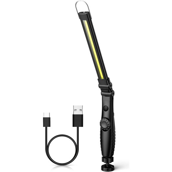 LED Work Light,800 Lumens Foldable Rechargeable Cob Work Light with Base& Hook, 360?Swivel Flashlight, USB for Repair, , Garage, and Outdoor Camping, 3000mAh