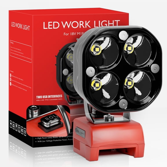 LED Work Light Compatible with M18 18V Battery 1800LM Flashlight Spotlight, Work Light, on-site Lighting Work site Lighting USB and C-Type Charger Port(Battery Not Included)