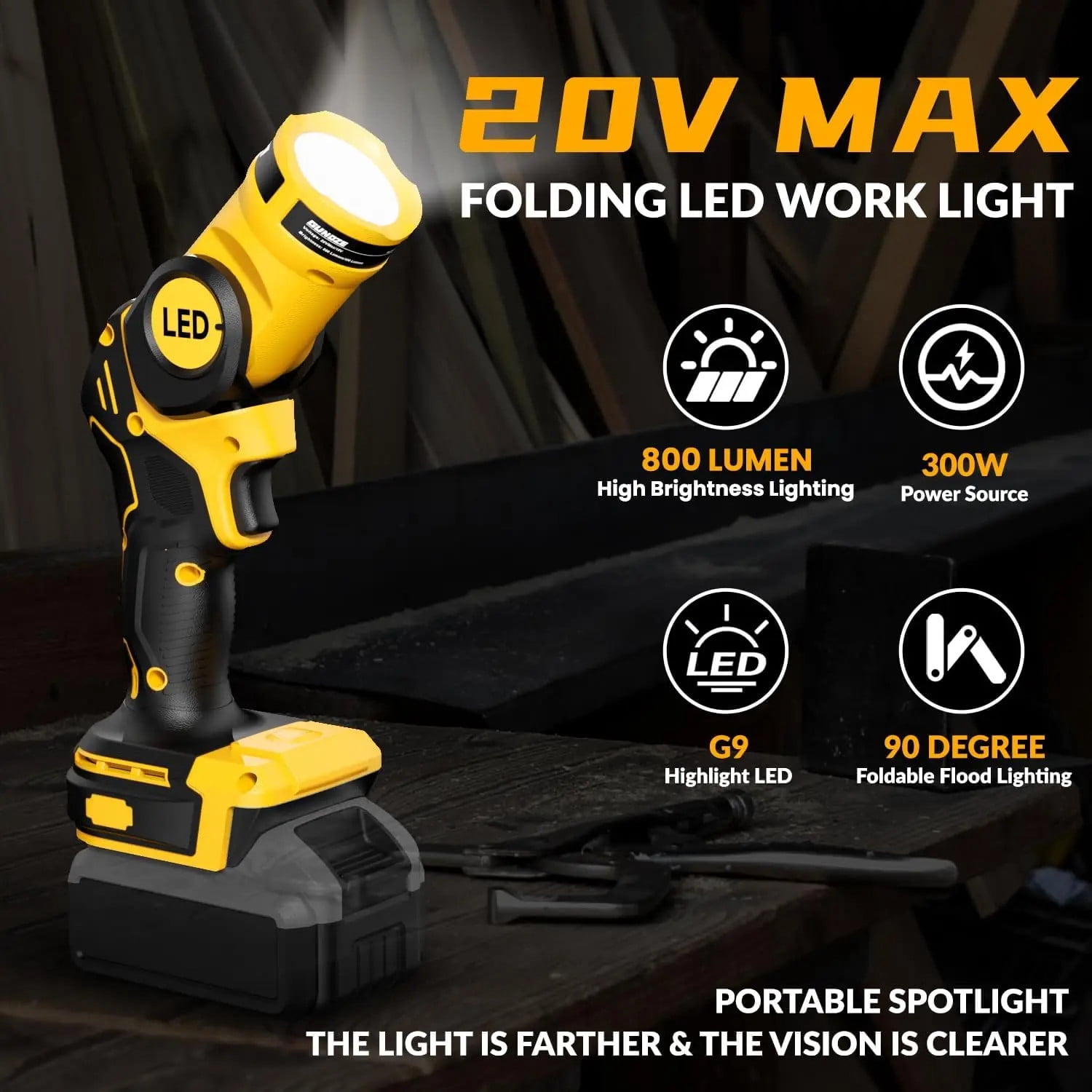dewalt 1000 lumen led spotlight rechargeable battery flashlight Hiesuan Work Light for 20V Battery, 18W 2000LM Portable Outdoor Light with 5V 2.1A USB Port for Repairing, Garage, Camping, Jobsite This LED Spotlight can be seen up to 508 yards or 1 DEWALT 1000-Lumen 3 Modes LED