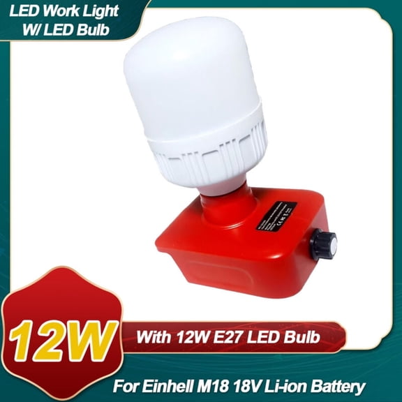 LED Work Light for Einhell with LED Bulb, 12W 1500lm Protable LED Flood Light for Einhell 18V Li-ion Battery, 6500K Cordless Flashlight for Job Site and Outdoors(Battery Not Included)