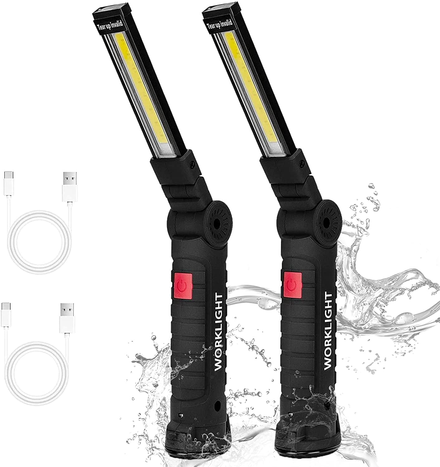 LED Work Light, HOKOILN 2 Pack Rechargeable Work Lights Handheld 360 Rotatable Work Light Magnetic