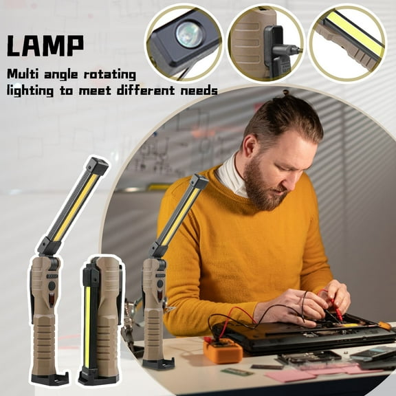 LED Work Light Rechargeable with Magnetic Base 180° Rotate Foldable 7 Modes Portable Flood Flashlight Inspection Construction Lights for Car Repair/Household/Outdoor Use