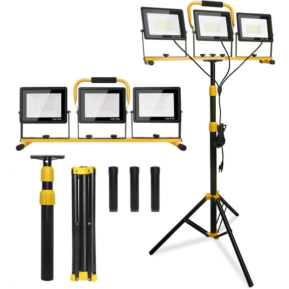 LED Work Light Stand 21000 LM Portable Tripod Lighting for Construction Garage or Outdoor Use Black