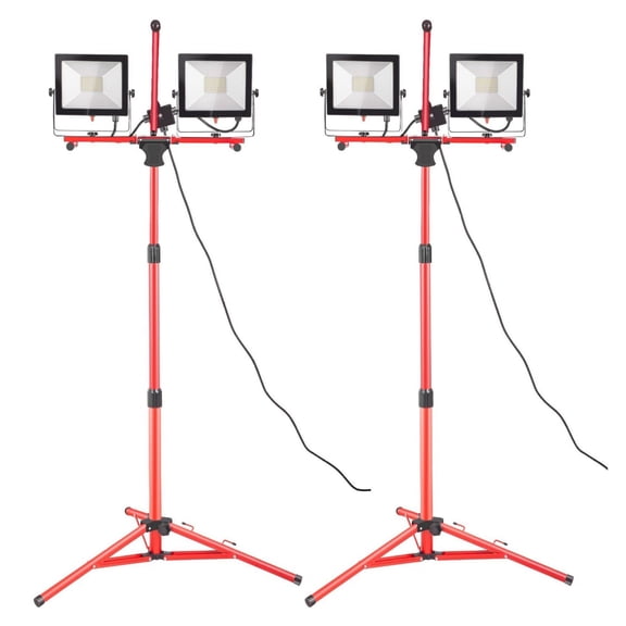 LED Work Light with Stand, 2PCS 10000 Lumen Dual-Head Tripod Work Light, Adjustable 27.6-68.1" Height, IP65 Waterproof, 5000K Work Lights for Construction Yard