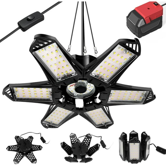 LED Work Light for Milwaukee 18V Battery, 68W 6800LM Garage Flood Ceiling Light, 6+1 Deformable Panels