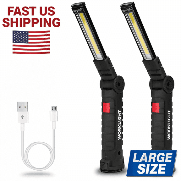 Zanoid 2-Pack Rechargeable LED Work Light with Magnetic Base 360° Rotation 5 Modes Bright Inspection Flashlight for Car Repair, Garage & Outdoor Use