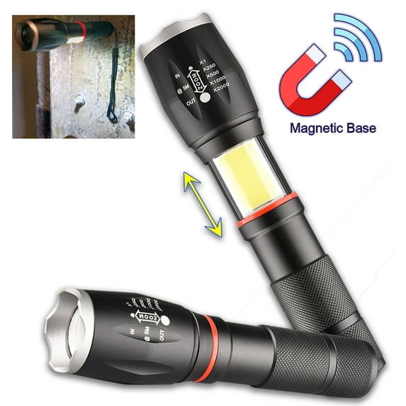 LED Zoomable Pro Flashlight & Retractable COB Work Lite Lantern Combo - CREE L2 LED Ultra Bight Light, Magnetic Base, Weather Resistant, Military Tough Design & Pocket Size Torch