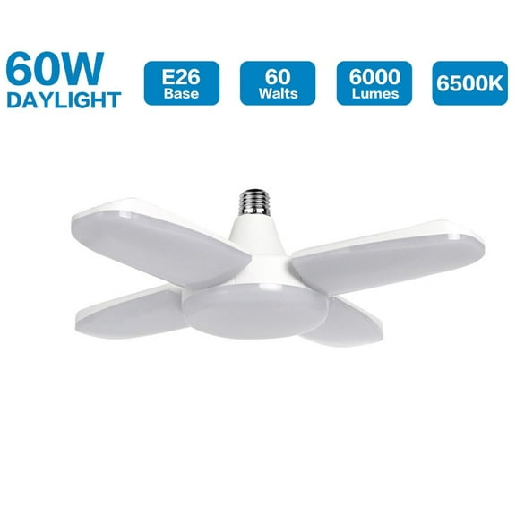 LED deformable lamp, Garage Lights, Deformable Garage Ceiling Lighting 6000LM, 60W E26 Daylight Lamps with 4 Adjustable Panels for Garage, Warehouse, Workshop, Basement, auto Shops Etc.