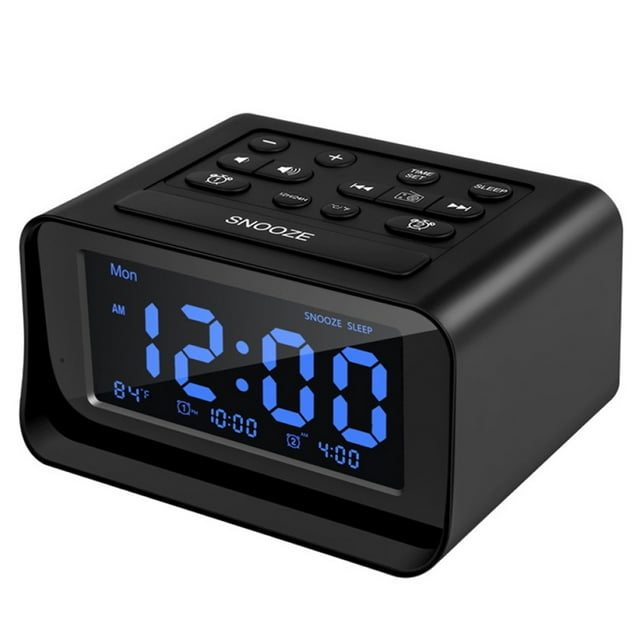 LED digital bedroom alarm clock radio with usb charging port clock control temperature