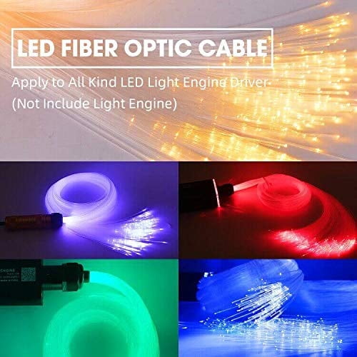 LED fiber optic light cord, 0.04 in (1.0 mm) PMMA plastic tip, 656 ft (200 m) per roll, suitable for starry sky ceilings and fiber optic lighting, various LED light engine drivers