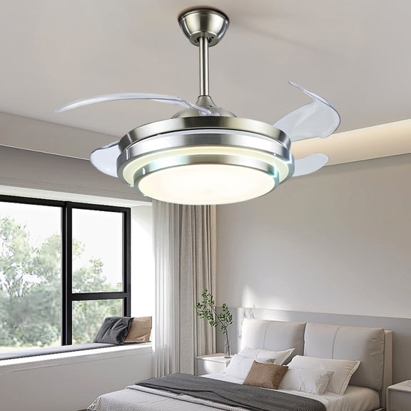 LED frequency conversion invisible fan chandelier with remote control,42-inch chandelier LED light piece with three-tone light control,6-Speed Adjustable,No noise,suitable for living room bedroom