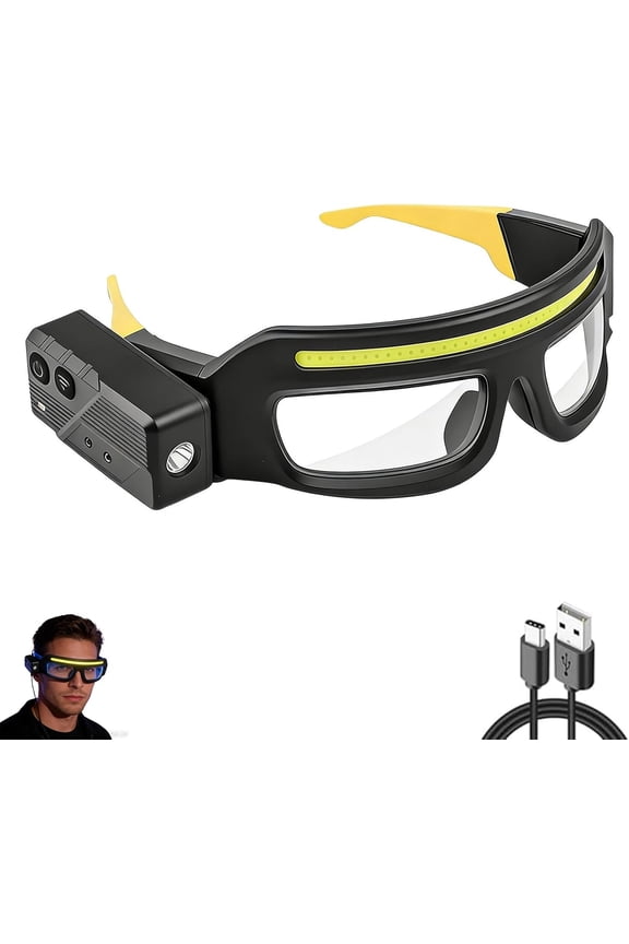 LED glasses with USB rechargeable headlights and 5 modes of headlights with motion sensor and touch control, suitable for running, camping, fishing, cycling, hiking, hands-free lighting glasses