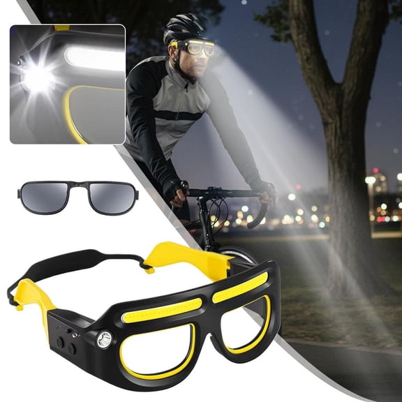 LED glasses rechargeable headlight glasses with motion sensor and touch control, USB C lighted glasses for running camping, fishing, cycling, hiking, hands-free lighting glasses (Yellow)
