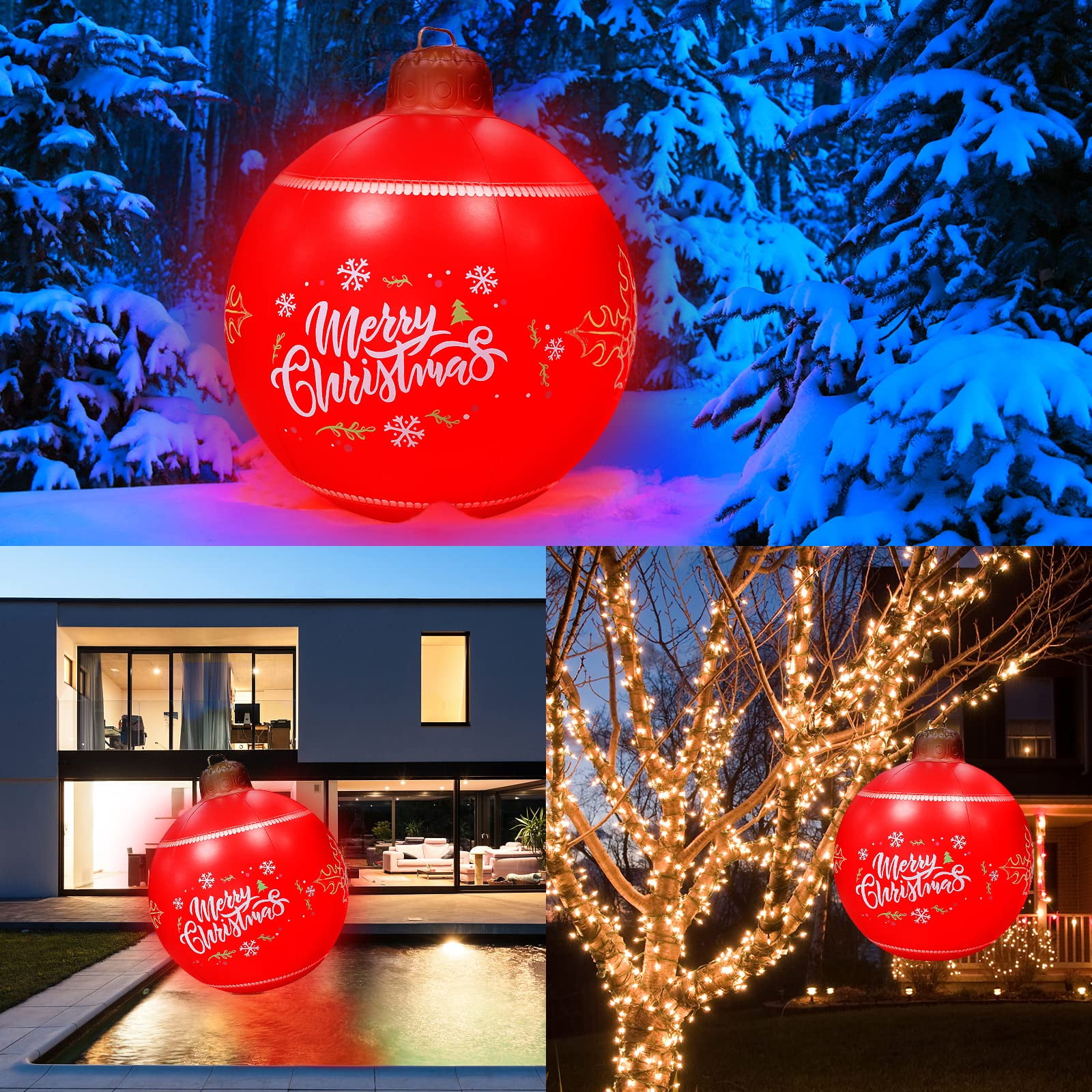 LED light Outdoor Christmas Inflatable Decorated Ball Made of PVC, Giant Christmas Inflatable