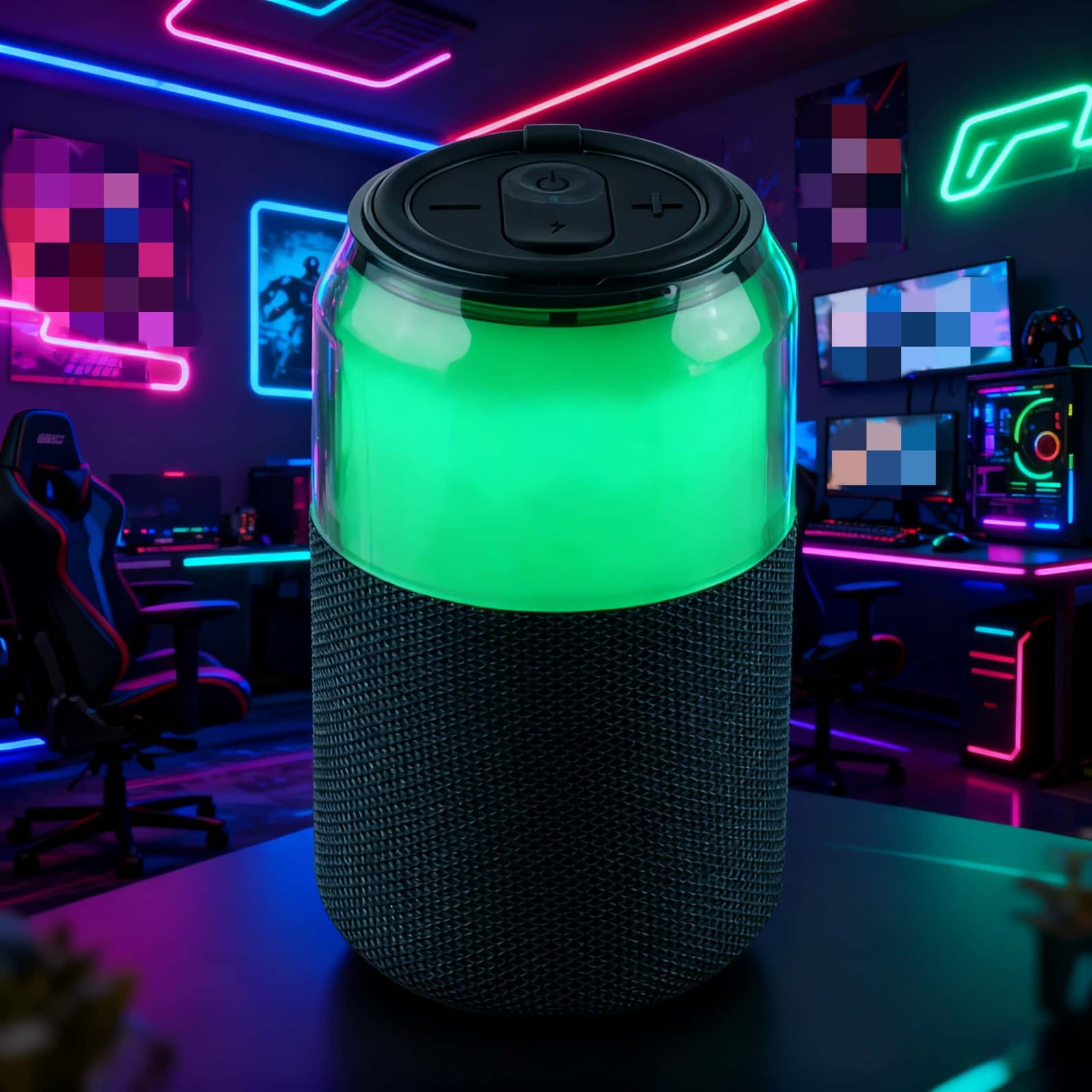 LED open-top can speaker, portable Bluetooth speaker, 4 color LED lighting modes, built-in silicone ring, with dust-proof cover, suitable for clubs and computer rooms.