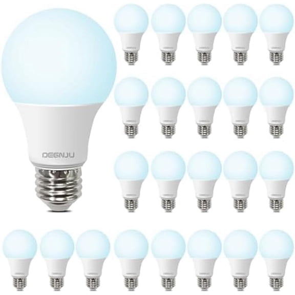 DEGNJU LED Light Bulbs Daylight 5000K, 60 Watt Equivalent Bulbs, A19 Standard 800 LM, 15000 Hours, E26 Base, Non-Dimmable, 8W for Bedroom Living Room 24 Pack