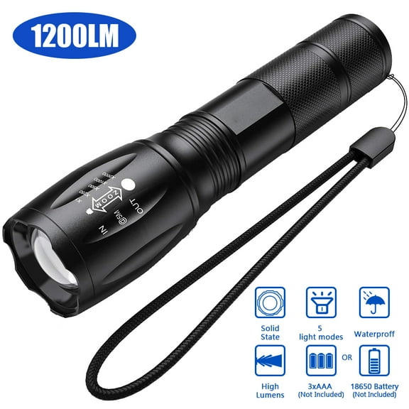 LED tactical flashlight 1200 high lumen, waterproof, hand-held best lighting, 5 modes and zoom function super bright flashlight