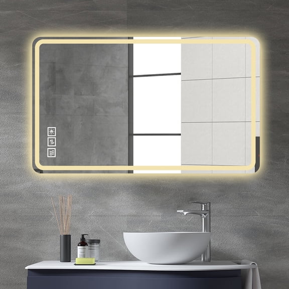 LED tri color dimming bathroom mirror with defogging function