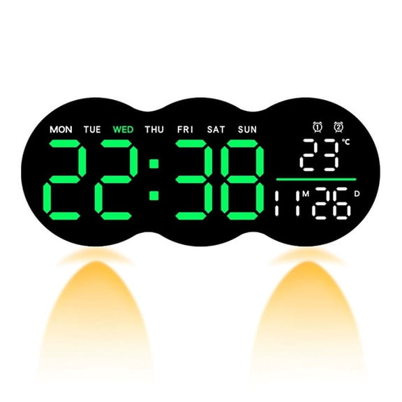 LED wall clock with light, color change, temperature, date, week