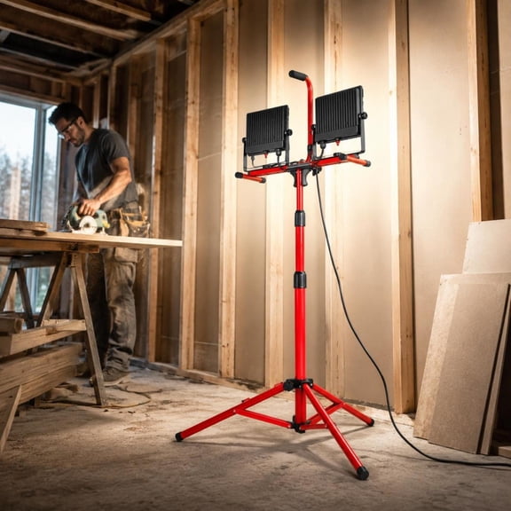 LED work light, 10000 Lumen, dual-head adjustable foldable tripod, IP65 waterproof, 5000K