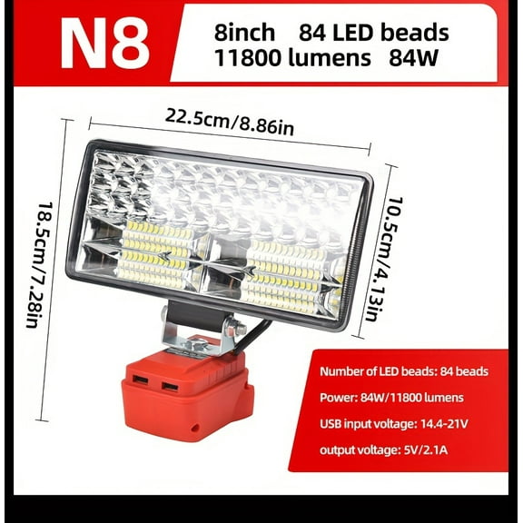 LED work light for milwaukee m18 18v battery LED wide beam flood light with two USB charging port LED light for emergency workshop garage (No Battery)