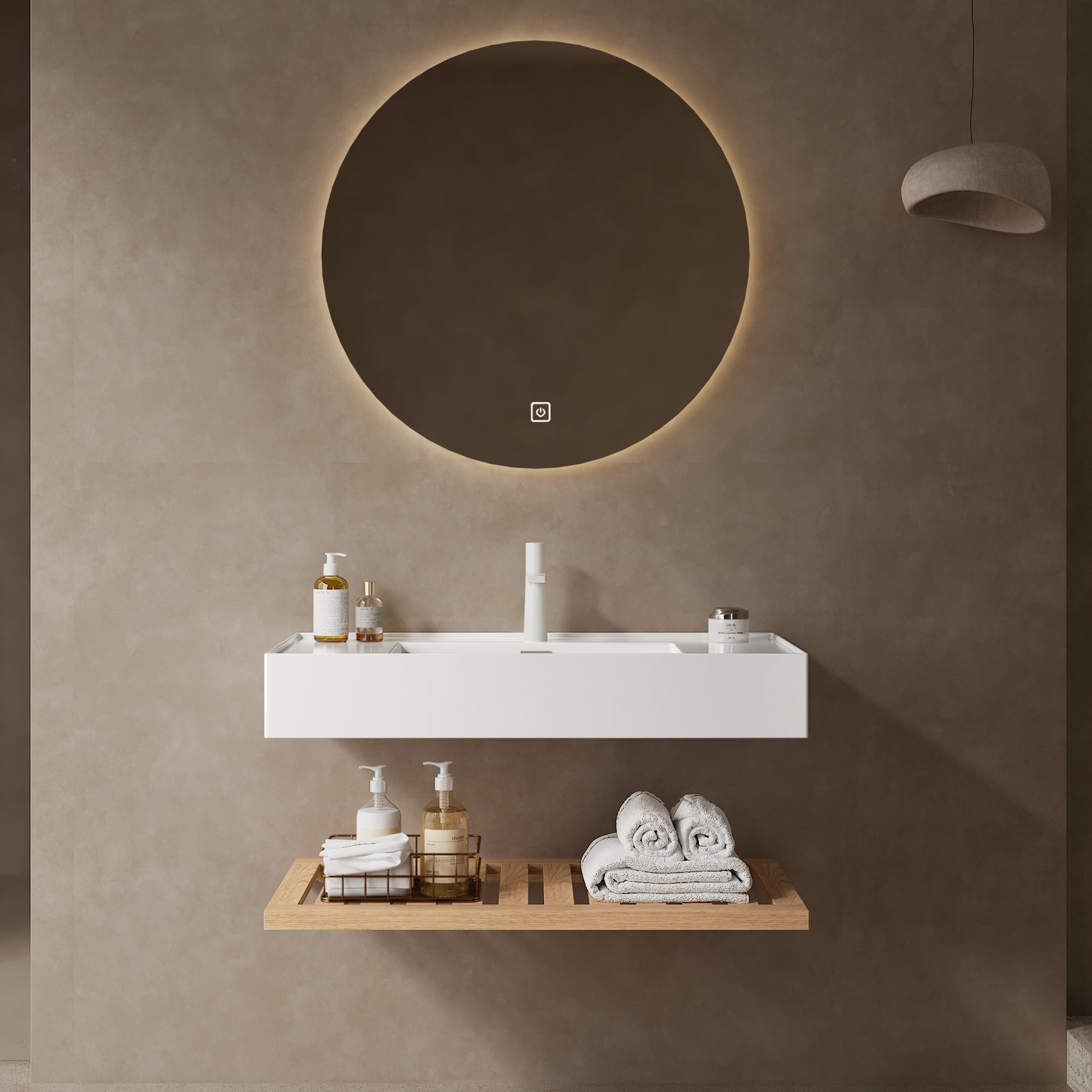 36" White Acrylic Wall-Mounted Floating Bathroom Vanity with Vessel Sink
